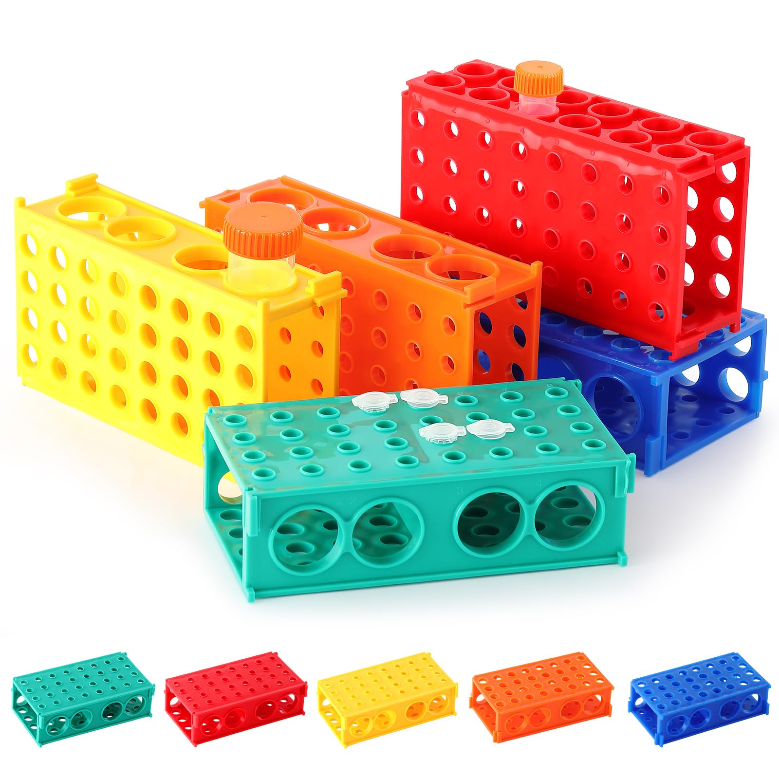 5 Pcs 4 Way Test Tube Rack Holder for 0.5ml/ 1.5ml/ 10ml/ 15ml